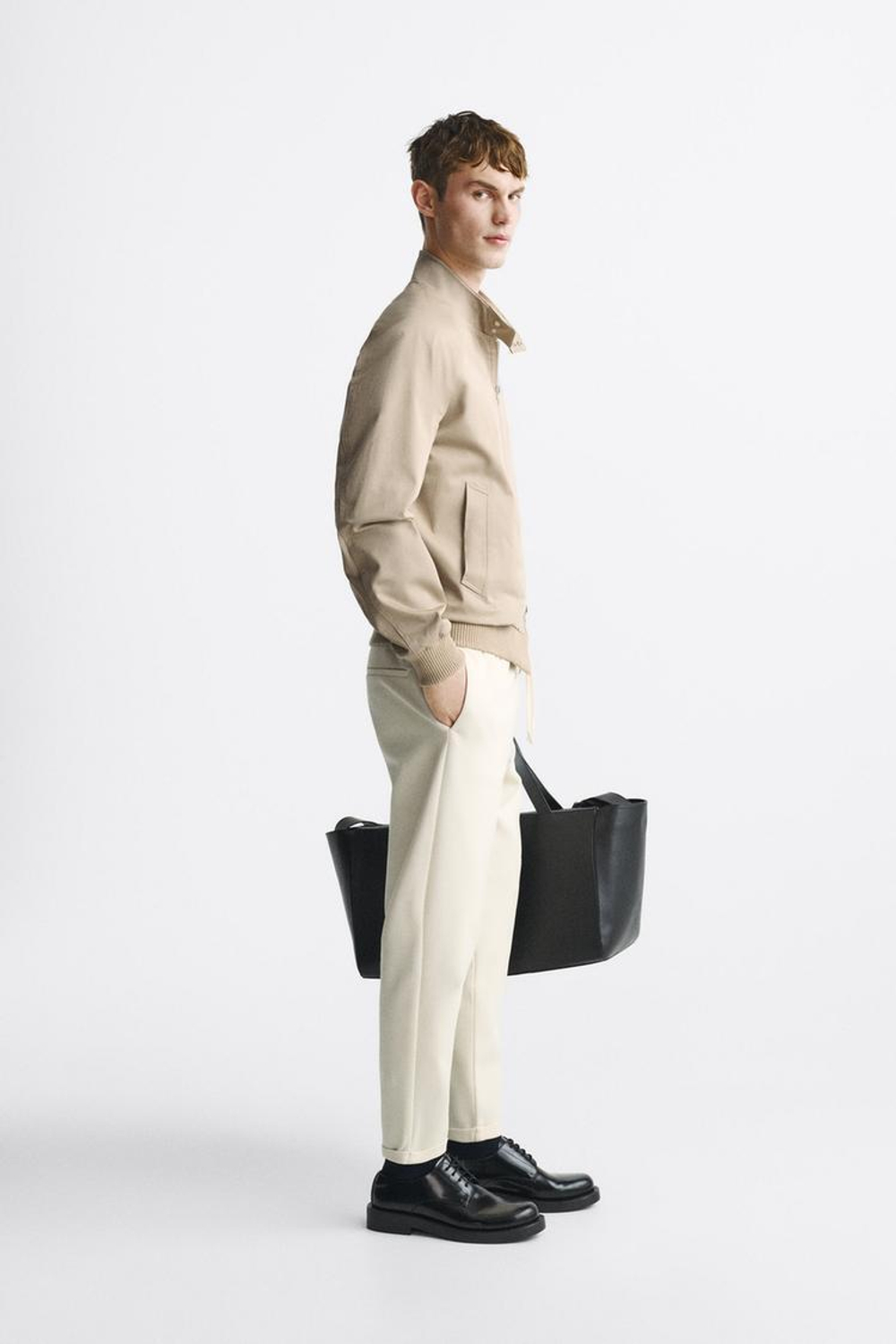 ZARA БРЮКИ EASY CARE С ПОЯСОМ НА ШНУРКЕ, ЭКРЮ