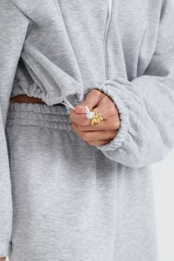 Укороченное худи на молнии цвета серый меланж