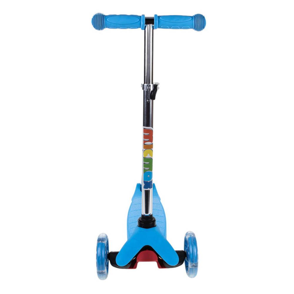 Самокат трехколесный, колеса PVC со светом 110мм, голубой, размер 52х10,5см, ручка металл.съемная