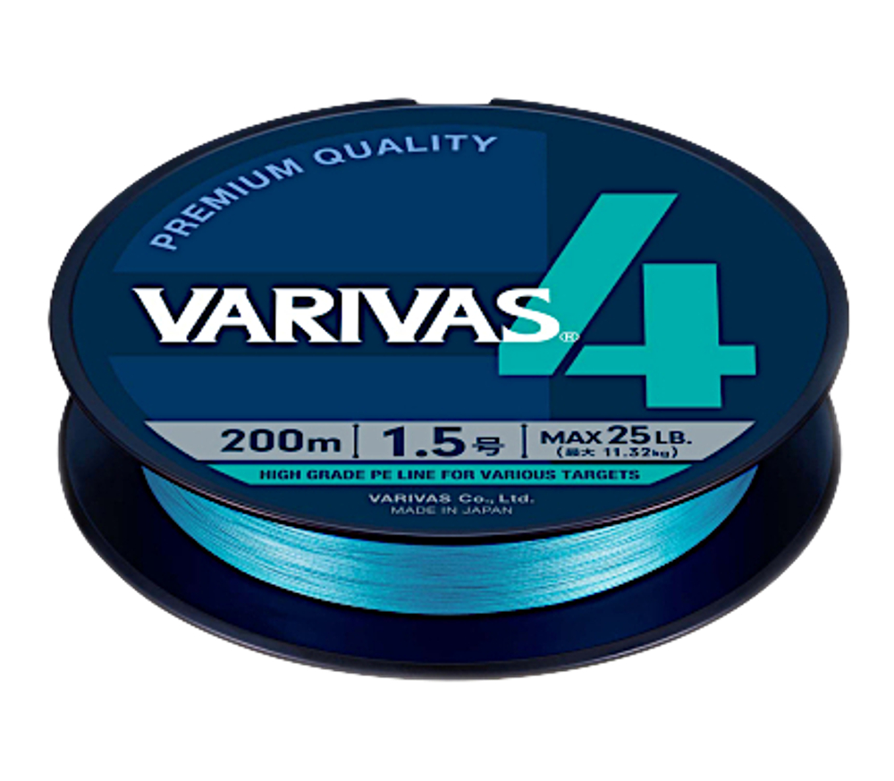 Шнур Varivas PE x4 200м 1.5 max.25lb 0.21мм 11.32кг Water Blue