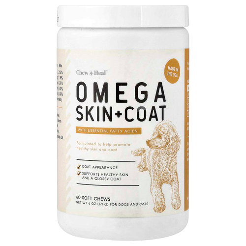 Chew + Heal, Omega Skin + шерсти, для собак и кошек, 60 жевательных таблеток, 171 г (6 унций)