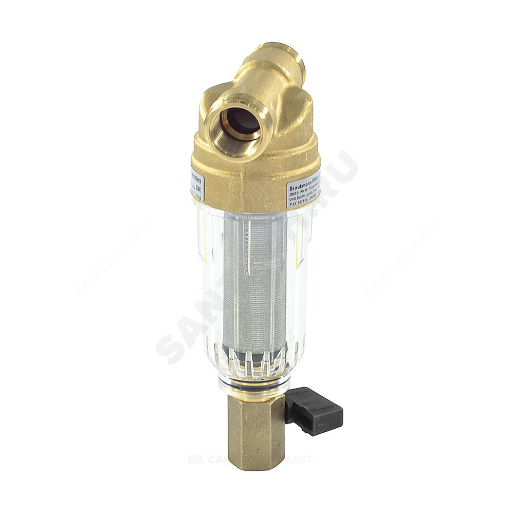 Фильтр сетчатый T-образный латунь Ду 25 Ру16 Тмакс=40 oC G1" НР FF06 с краном Honeywell-Braukmann FF06-1"AA