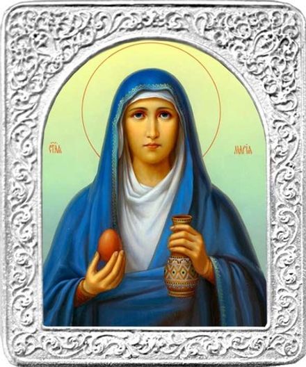 Святая Мария Магдалина. Маленькая икона в серебряной раме 4,5 х 5,5 см.