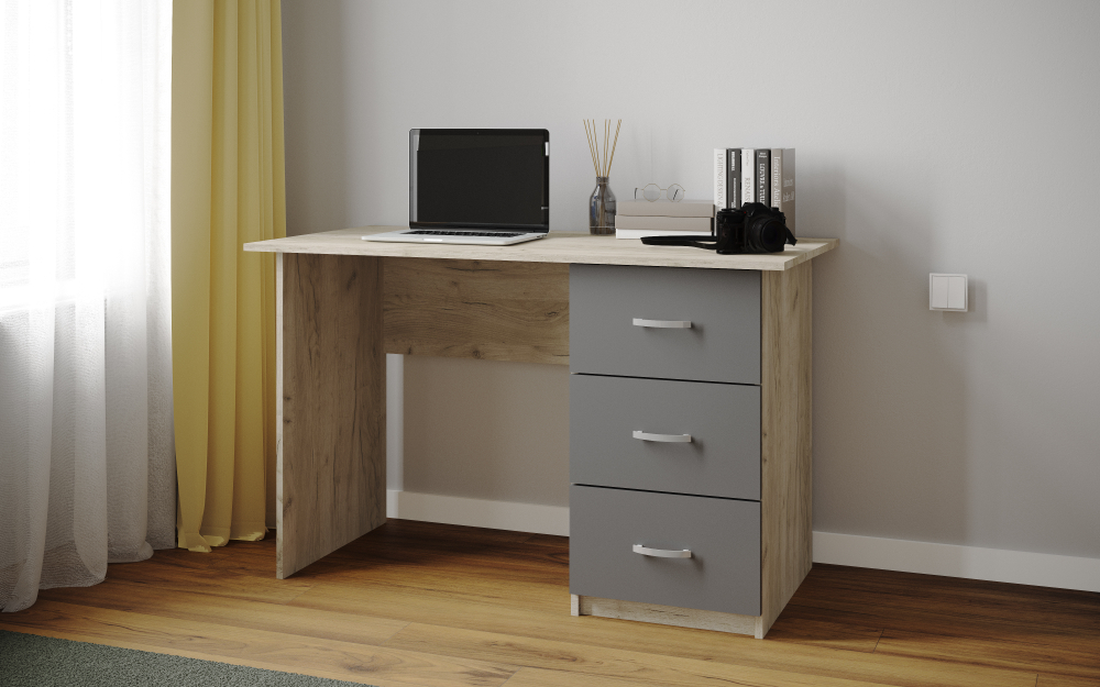 Письменный стол Сити-1, Дуб крафт серый, графит серый