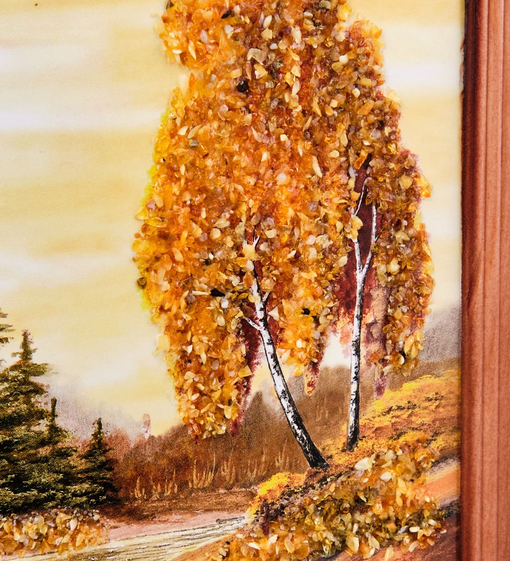 AMB-74/62 Картина «Лодка на озере» (с янтарной крошкой) дер.краш.рамка 12х15