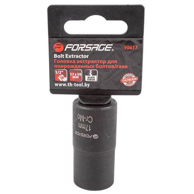 Головка-экстрактор для поврежденных болтов/гаек 17ммх50мм, 1/2'', на пластиковом держателе Forsage F-90617