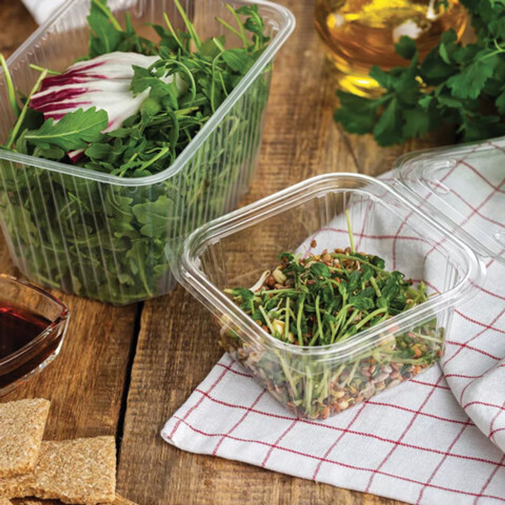 Одноразовый контейнер квадратный 1000 мл С КРЫШКОЙ ЮП-РКСП, КОМПЛЕКТ 300 шт., прозрачный ПЭТ, ЮУПМ6015