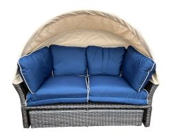 "Амальфи" плетеная кровать-трансформер, цвет коричневый, подушки голубые