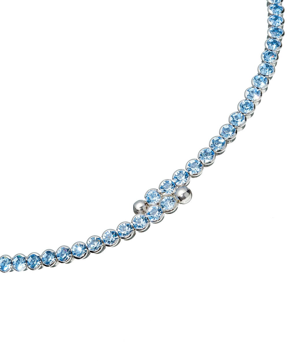 Колье-чокер, жесткая основа, серебро, круглые голубые камни