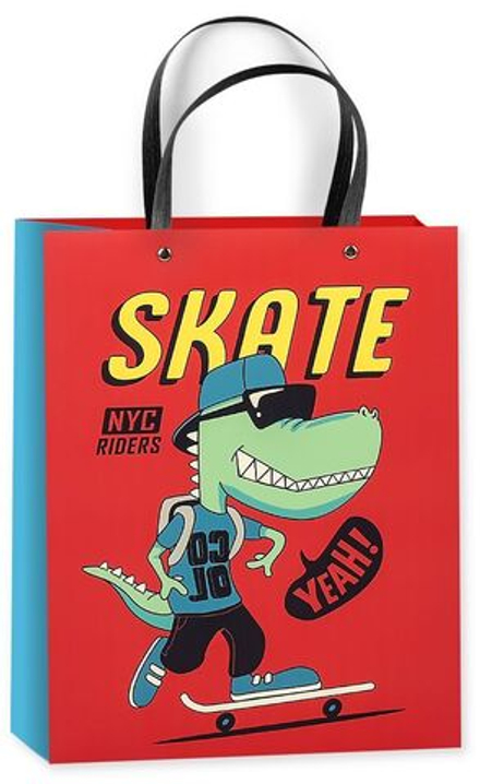 Пакет подарочный, Динозавр на скейте, Красный, 23*18*10 см, 1 шт.