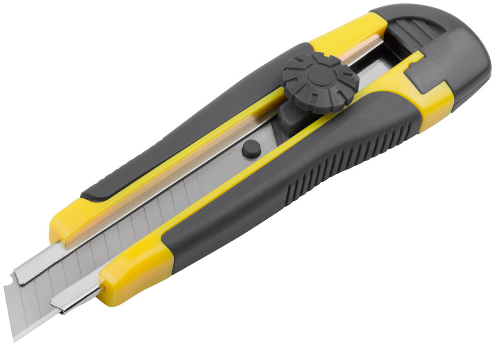 Нож технический 18 мм FIT усиленный прорезиненный, вращ.прижим, лезвие 15 сегментов