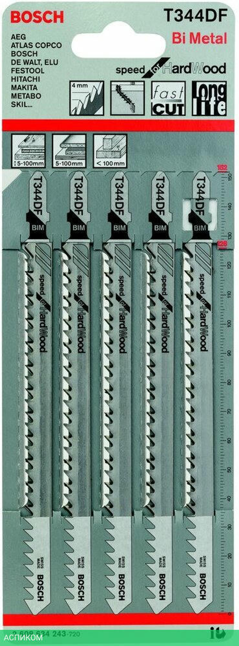 Пилка для лобзика Bosch T 344 DF Speed for Hard Wood 5шт 2.608.634.243