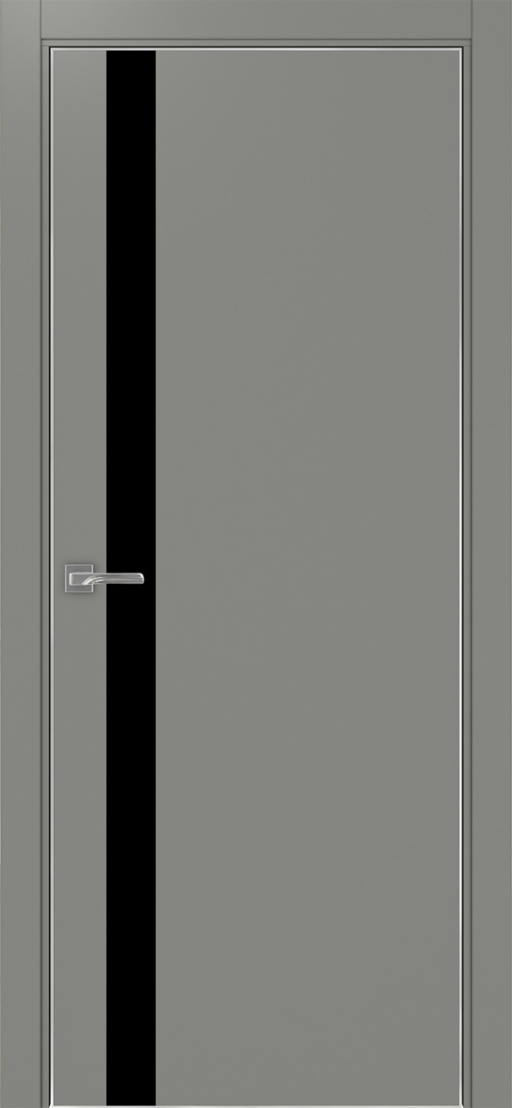 Межкомнатная дверь Optima Porte НЕАПОЛЬ 211 Чёрное стекло, Алюминиевая кромка SC (матовое серебро) с 4-х сторон