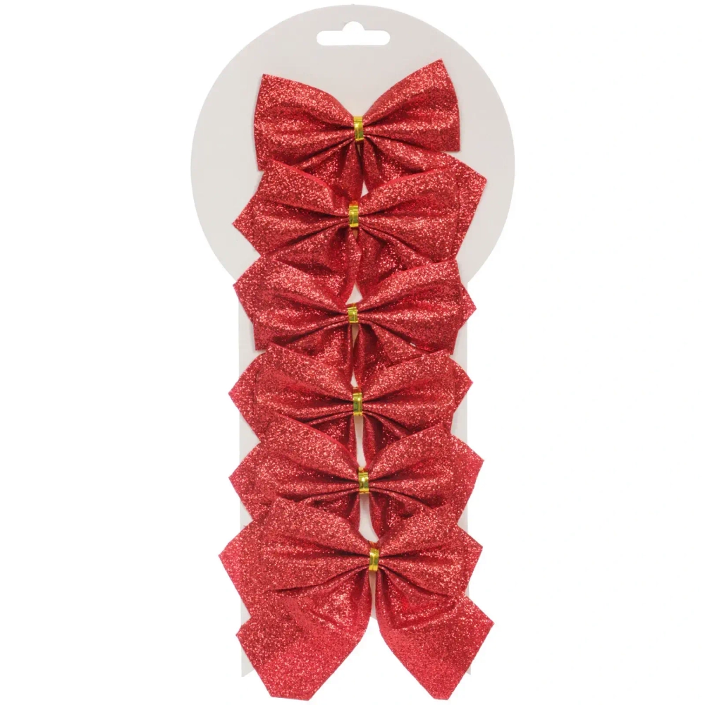 Бант на ёлку «Зимнее очарование» 8,5*9 см (набор 6 шт), Красный