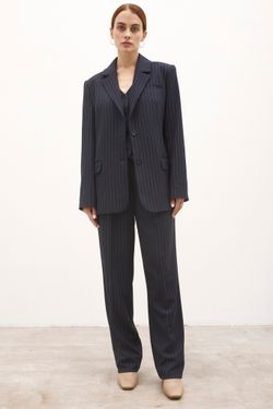 Брюки прямого кроя синие в полоску из мягкой вискозы