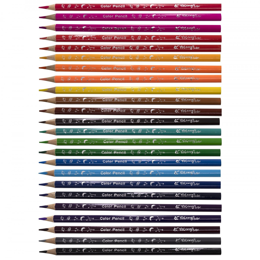 Карандаши цветные Yalong 24 цв., "Aurora series" деревянные, трехгранные, заточенные, грифель 3.0 мм, картон. уп., европодвес