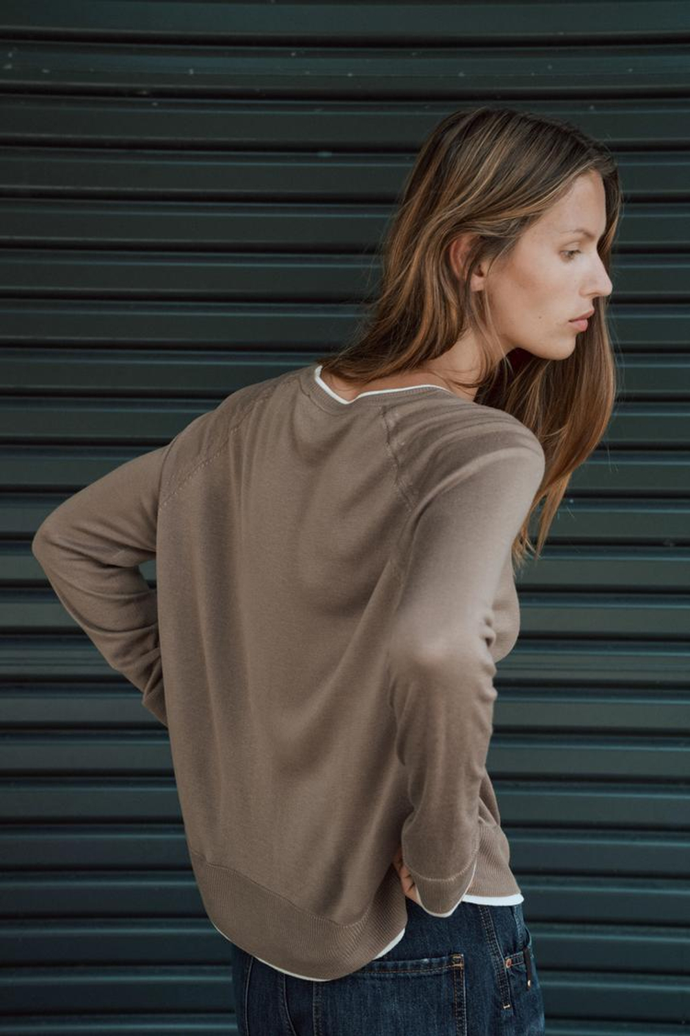 ZARA ТРИКОТАЖНЫЙ ДЖЕМПЕР, СЕРО-КОРИЧНЕВЫЙ