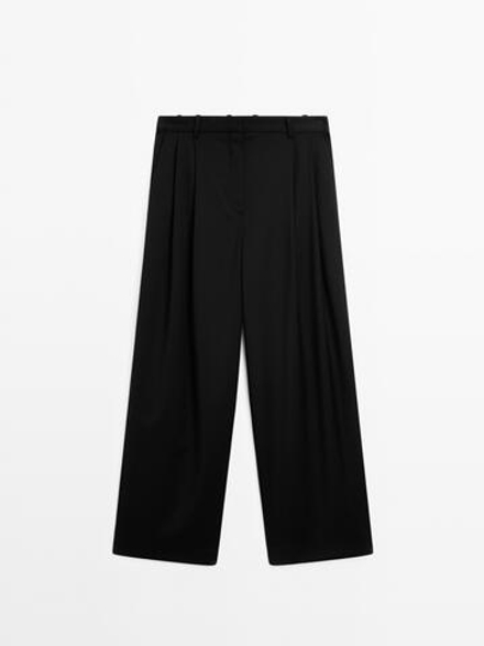 Massimo Dutti Брюки из тонкой шерсти со складками, черный