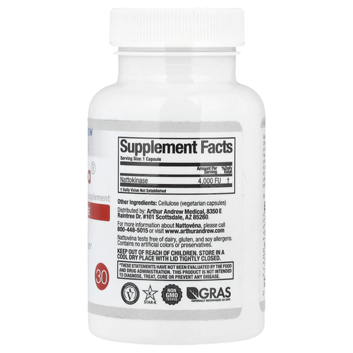 Arthur Andrew Medical, Наттовена, очищенная наттокиназа, 200 мг, 30 капсул