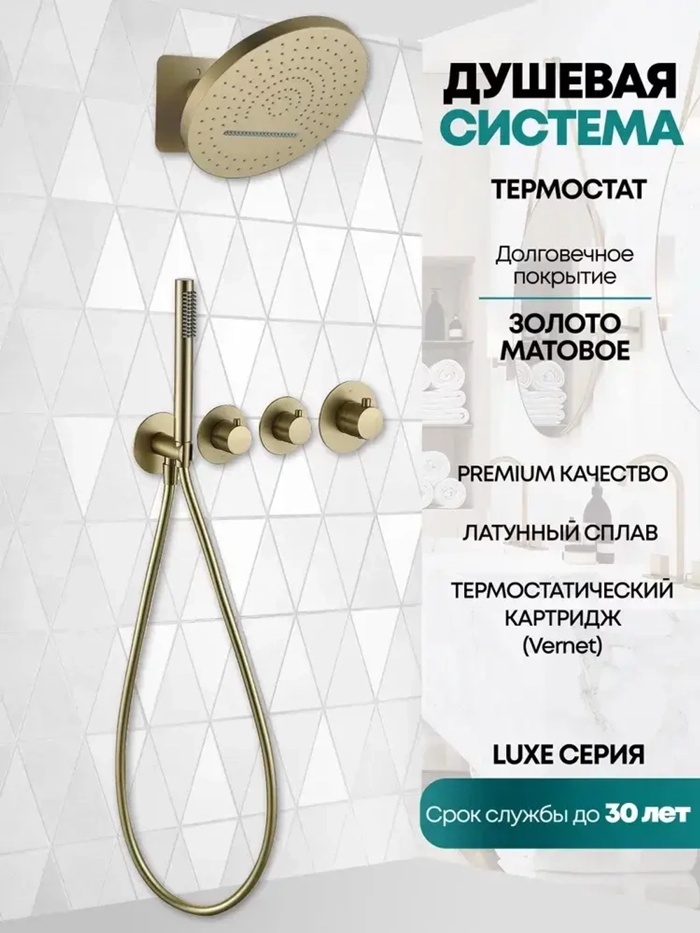 Душевая система скрытого монтажа Grocenberg GB5020MG с Термостатом Vernet (Франция)