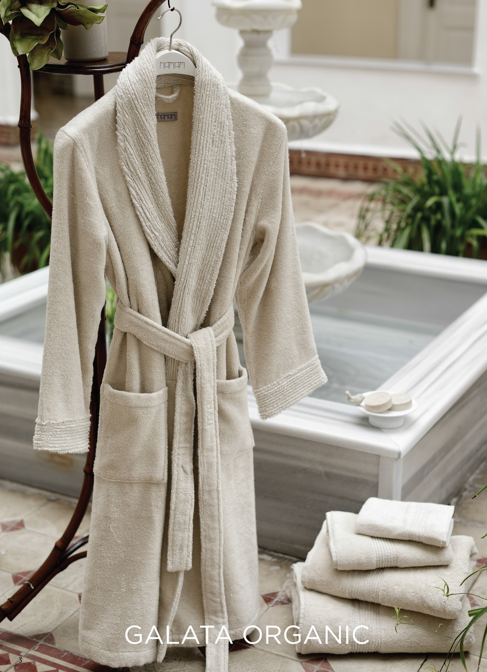 Халат махровый Hamam Galata Organic Contrast кремовый Турция фото