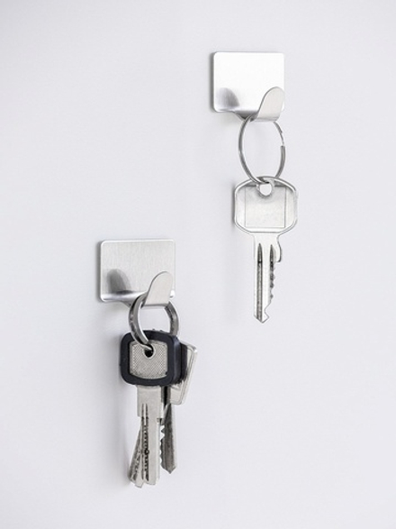 Набор крючков 2шт DeNASTIA на липучке, 2,5x4 нерж.сталь, серый