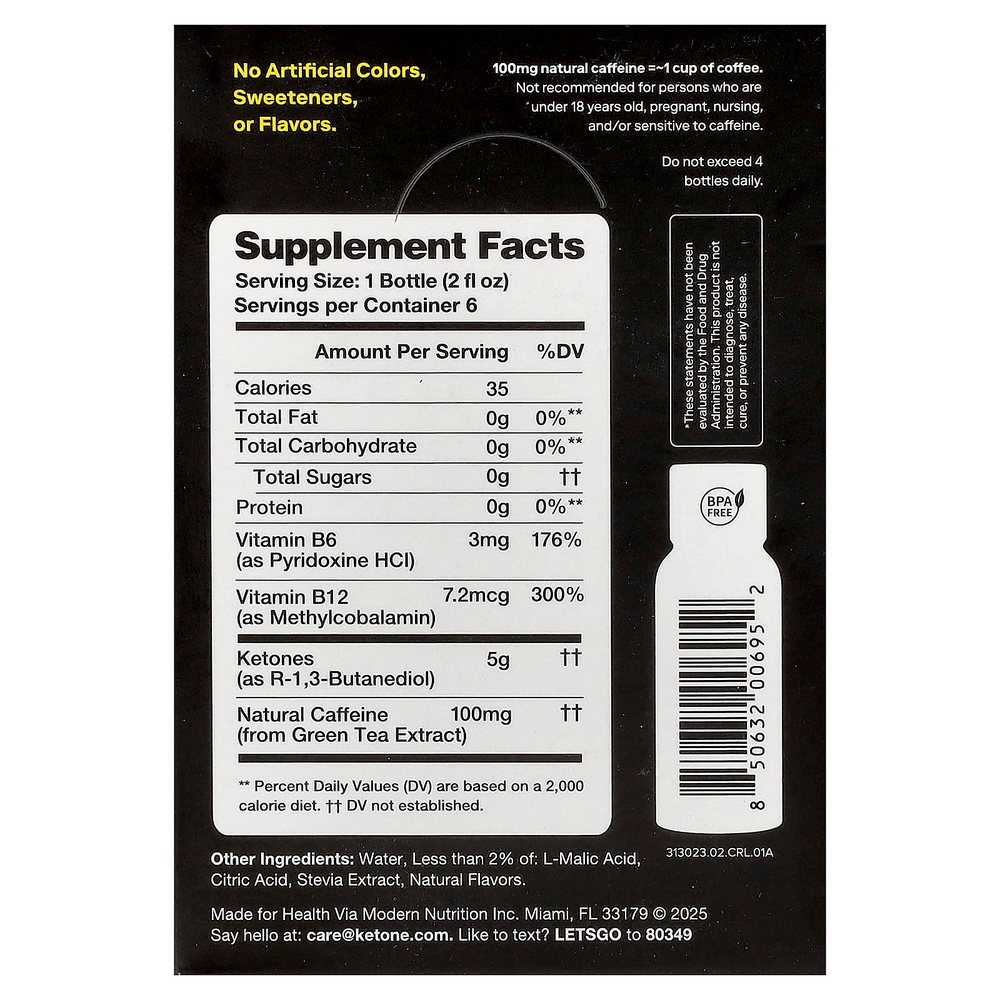 Ketone-IQ, Energy Shot, малиновый лимонад, 6 флаконов по 59 мл (2 жидк. унции)