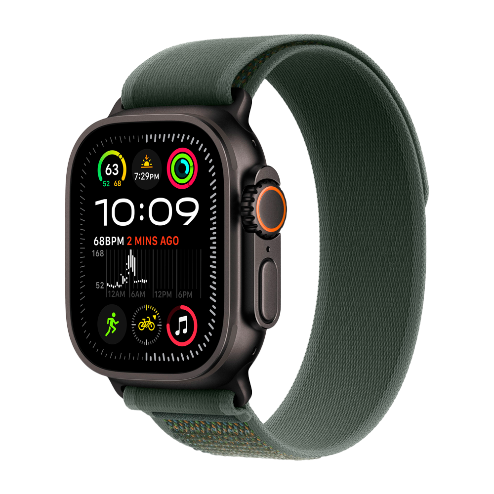 Умные часы Apple Watch Ultra 2 (2024) GPS + Cellular, 49mm, Black Titanium Case with Green Trail Loop M/L, (Зеленый)