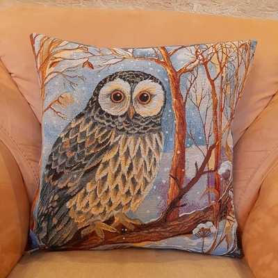 Декоративная гобеленовая наволочка для интерьерной подушки Сова Букля 47*47