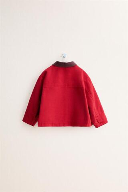 ZARA TIMELESS - ХЛОПКОВАЯ КУРТКА С КОНТРАСТНЫМ ВОРОТНИКОМ, КРАСНЫЙ