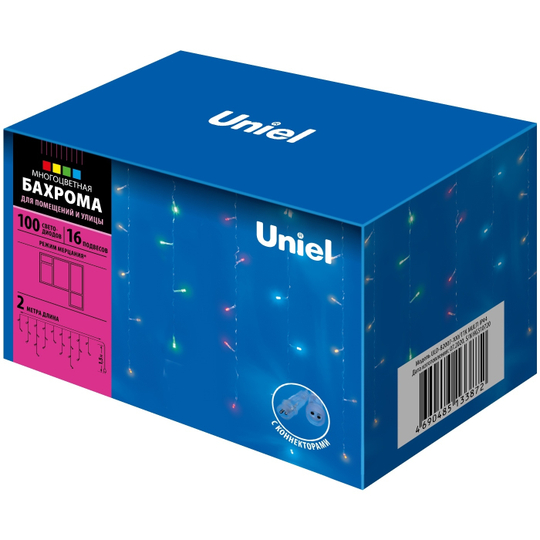 Бахрома светодиодная с эффектом мерцания. 2м. Соединяемая. 100 светодиодов. Разноцветный свет. Провод прозрачный