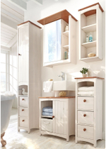 Шкаф 62х30х70 Паула, навесной в ванную с зеркалом, массив сосны, белый/черри, Dipriz