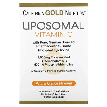 Витамин C California Gold Nutrition, липосомальный витамин C, 1000 мг, 30 пакетиков по 6 мл (0,2 жидк. унции)