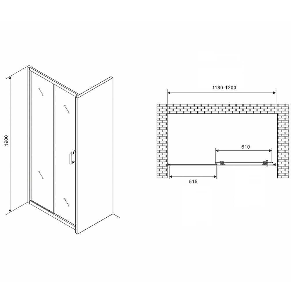 Душевая дверь Abber Schwarzer Diamant 120 AG301205 профиль Хром стекло прозрачное