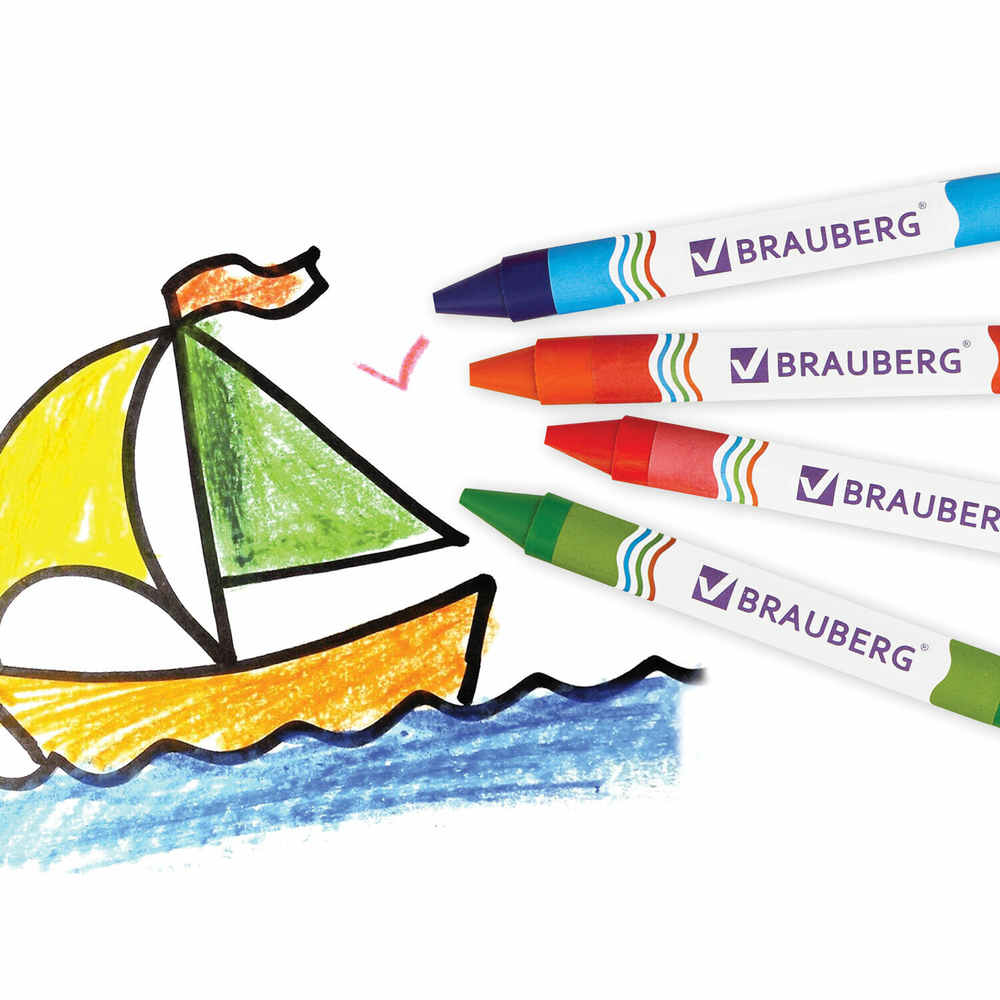 Восковые мелки утолщенные BRAUBERG набор 12 цветов (12 штук в упаковке)