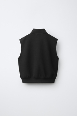ZARA ЖИЛЕТ ИЗ ИНТЕРЛОКА С ЭТИКЕТКОЙ, ЧЕРНЫЙ