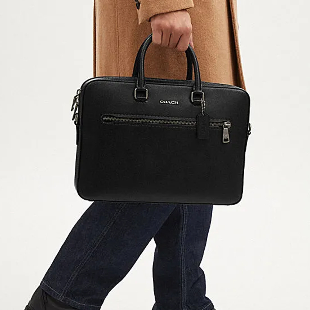 COACH ETHAN Cow Leather Portable One Shoulder Crossbody Briefcase Large Men"s Black