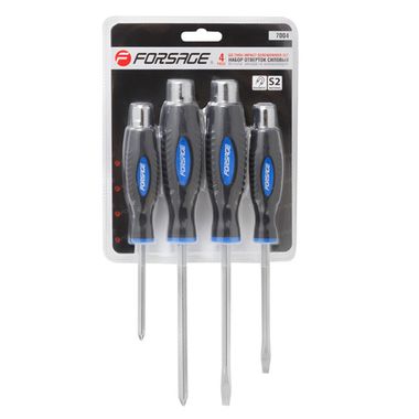 Набор отверток силовых магнитных ''Profi''4пр.(SL:5.5х100,6.5х125мм, PH:1х75,2х125мм)в блистере Forsage F-7004
