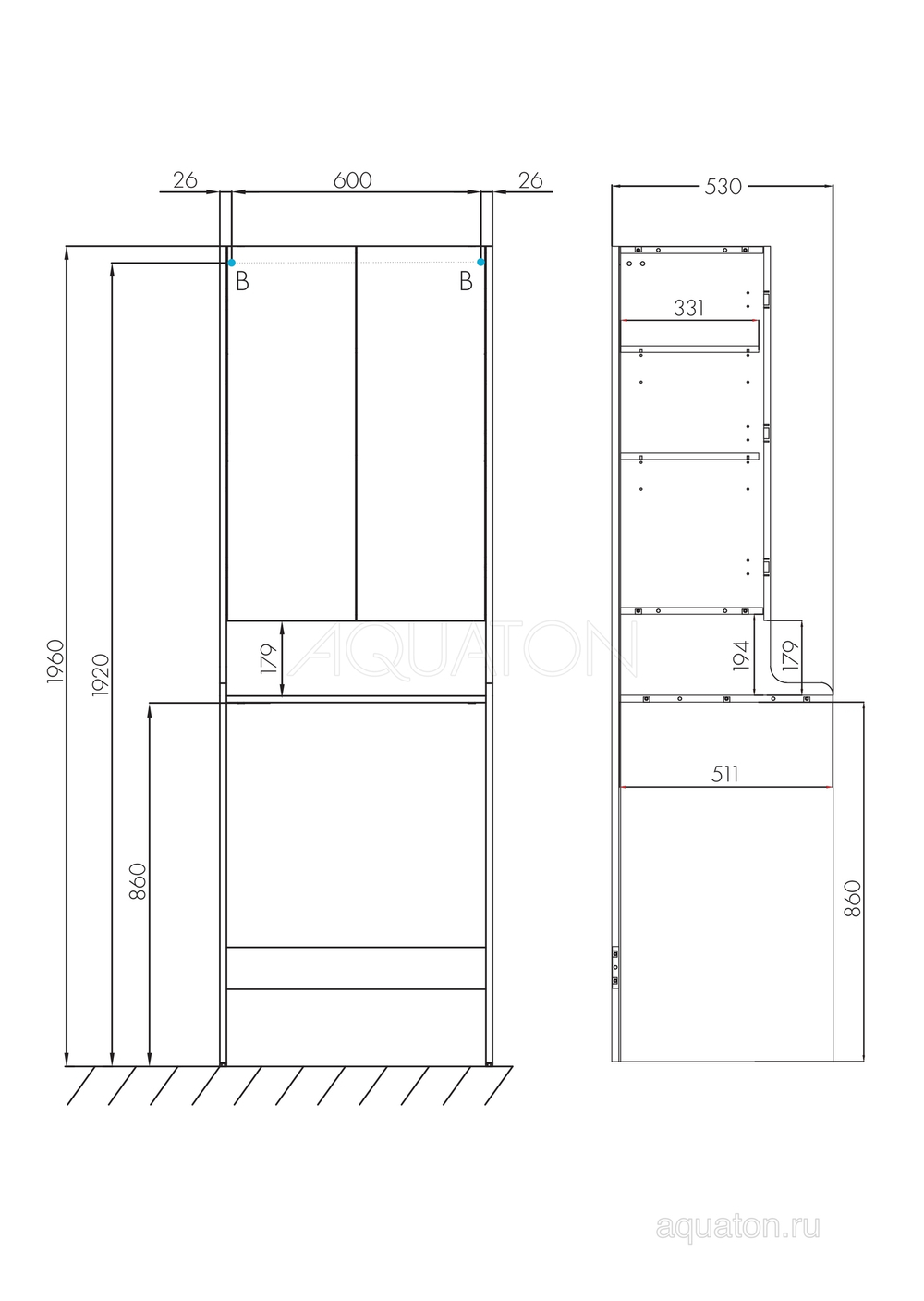 Шкафчик Aquaton Лондри белый, для стиральной машины 1A260503LH010