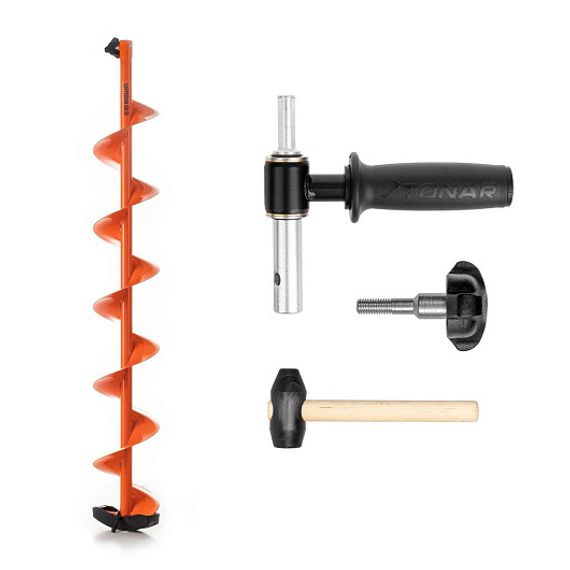 Комплект под шуруповерт, мотобур (шнек MOTOSHTORM 150(R)+адаптер АШ-02+молоточек) T-SMS150R-ASH02