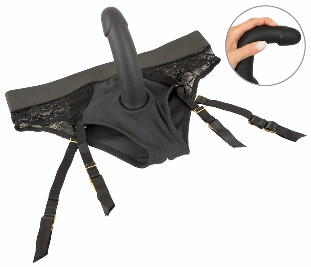 Черный женский страпон Strap-on Set: трусики и насадка (Цвет: черный)