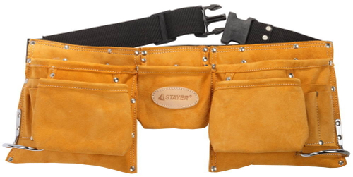 Пояс STAYER PROFESSIONAL для инструментов, кожаный, 11 карманов, 2 скобы