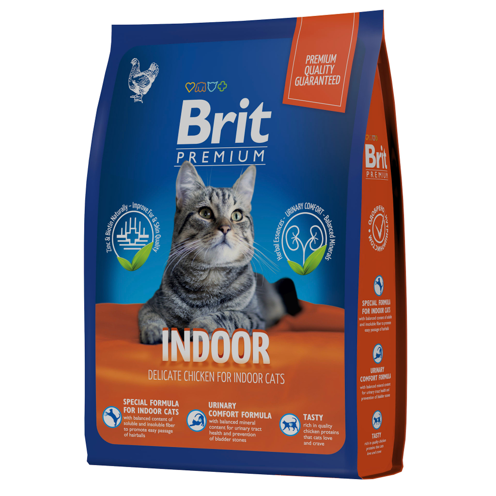 Сухой корм для кошек домашнего содержания BRIT PREMIUM с курицей для кошек Cat Indoor, 0.4кг