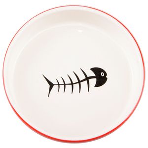Миска керамическая КерамикАрт для кошек, 300 мл красно-белая с рыбками Миска керамическая КерамикАрт для кошек, 300 мл красно-белая с рыбками