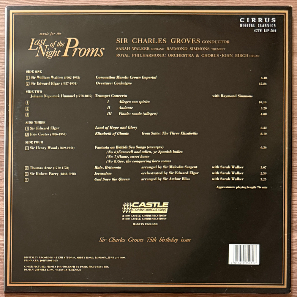 Sir Charles Groves, Royal Philharmonic Orchestra & Chorus ‎– Music For The Last Night Of The Proms 2LP (Англия 1990г.) Т