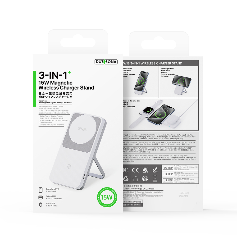 Магнитная беспроводная станция 3 в 1, серия W19 Magnetic Slide Wireless Charger Stand 15W