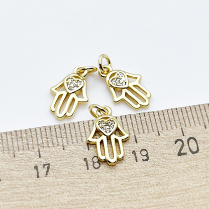 Подвеска Хамса, цвет золото, фианиты, размер 14*9 мм, цена за 1 шт