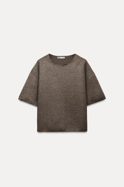 ZARA ТОП ИЗ МЯГКОЙ ТКАНИ В РУБЧИК, РЫЖЕВАТО-КОРИЧНЕВЫЙ