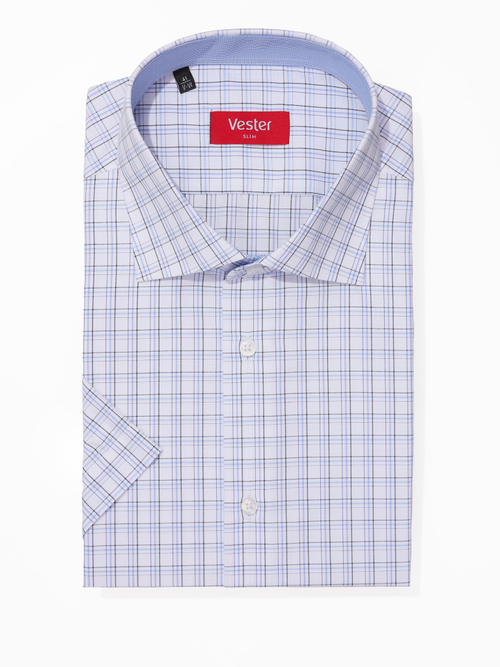 Сорочка мужская VESTER короткий рукав, клетка, хлопок/пэ 86014 34