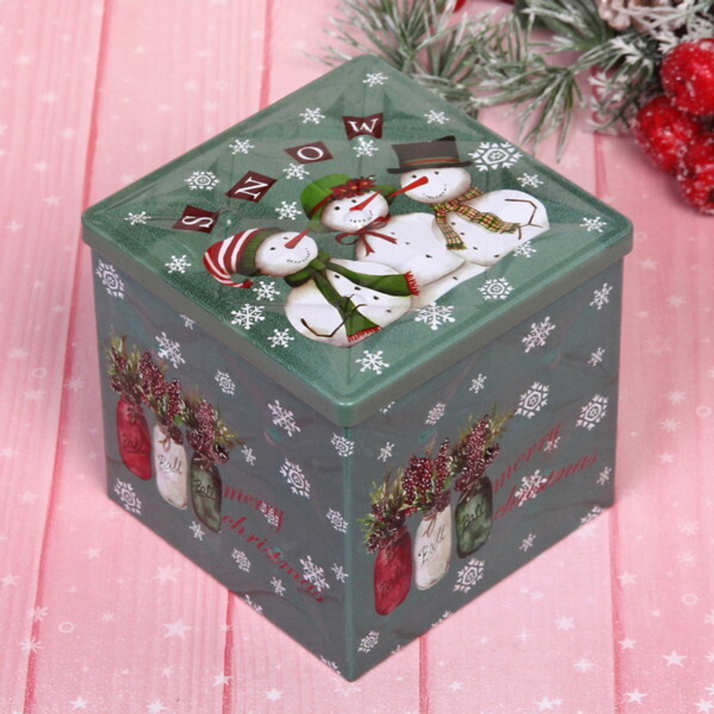 Банка жестяная 9*9*9см «Три Снеговика»